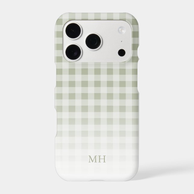 Modern Gradient Green Gingham Minimal Monogram (Back)