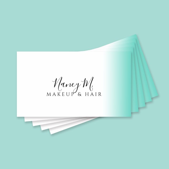 Modern gradient mint white makeup & hair  business card (Creator Uploaded)