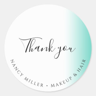 Modern gradient mint white makeup & hair thank you classic round sticker
