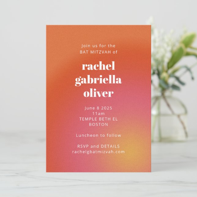 Modern Gradient Orange Bat Mitzvah Celebration Invitation (Standing Front)