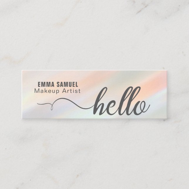 Modern Gradient pastel Hello Minimal Calligraphy Mini Business Card (Front)