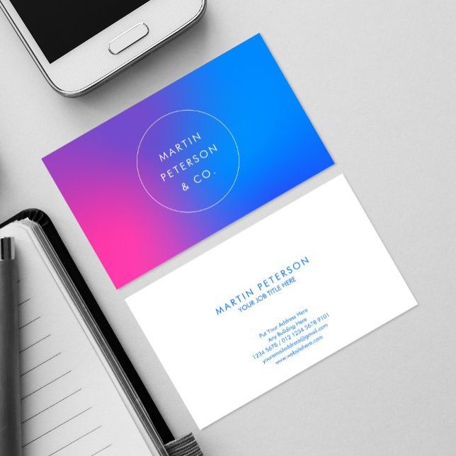 Modern Gradient Pink Blue | Simplicity Futuristic Business Card (Creator Uploaded)
