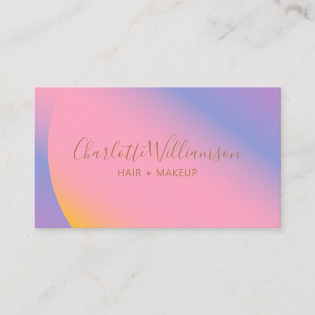 Modern Gradient Pink Purple Beauty Branding Unique Business Card (Front)