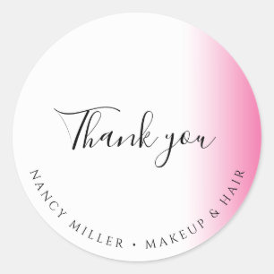 Modern gradient pink white makeup & hair thank you classic round sticker
