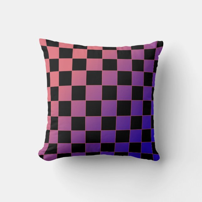 Modern Gradient Purple Pink Checkerboard  Cushion (Front)