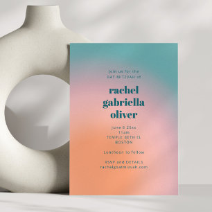 Modern Gradient Teal Pink Bat Mitzvah Bold Invitation