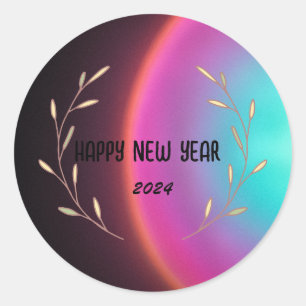 Modern Gradient watercolor floral Happy New year  Classic Round Sticker