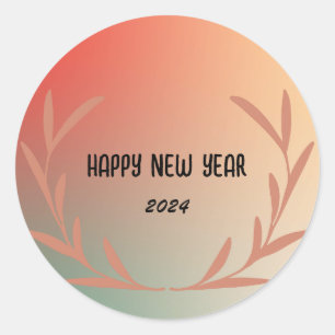 Modern Gradient watercolor floral Happy New year  Classic Round Sticker