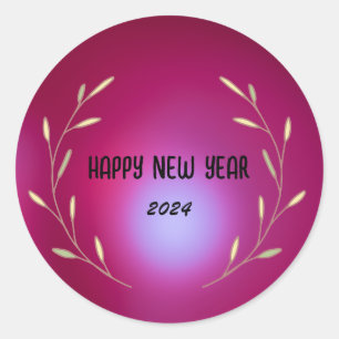 Modern Gradient watercolor floral Happy New year  Classic Round Sticker
