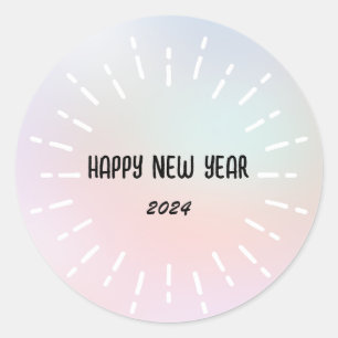 Modern Gradient watercolor floral Happy New year Classic Round Sticker