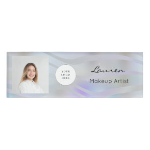 Modern Gradient Waves Black Script Logo Photo Name Tag