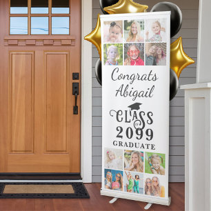 Modern Graduate 12 Photo Class Year Vertical Retractable Banner