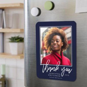 Modern Graduate 2022 Photo Navy Blue Thank You Magnet
