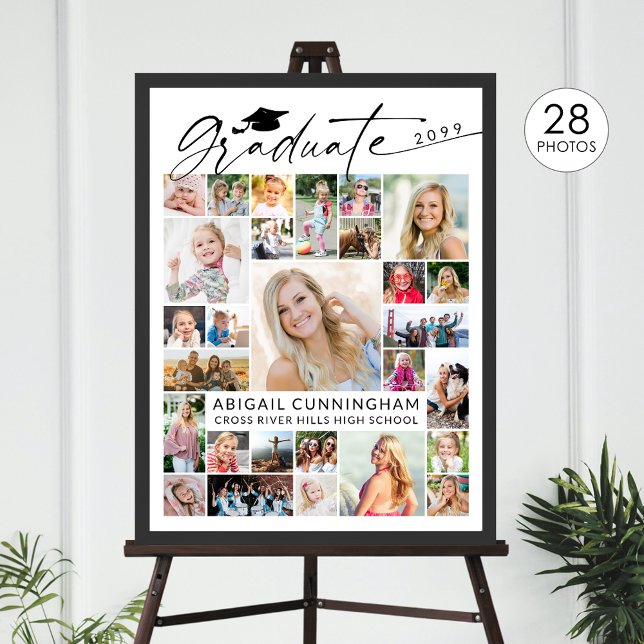 Modern Graduate 28 Photo Collage Party Display Poster (Creator Uploaded)