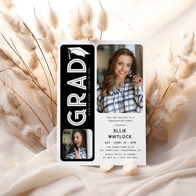 Modern Graduate 2 Photo Graduation Party Invitation (Creator Uploaded)
