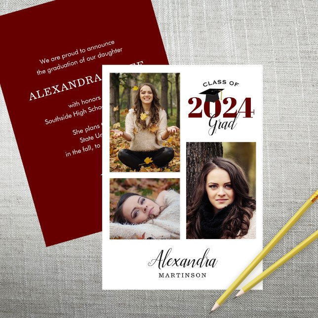 Modern Graduate 3 Photo Graduation Announcement (Creator Uploaded)