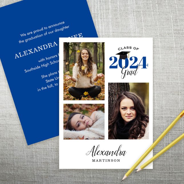 Modern Graduate 3 Photo Graduation Announcement (Creator Uploaded)