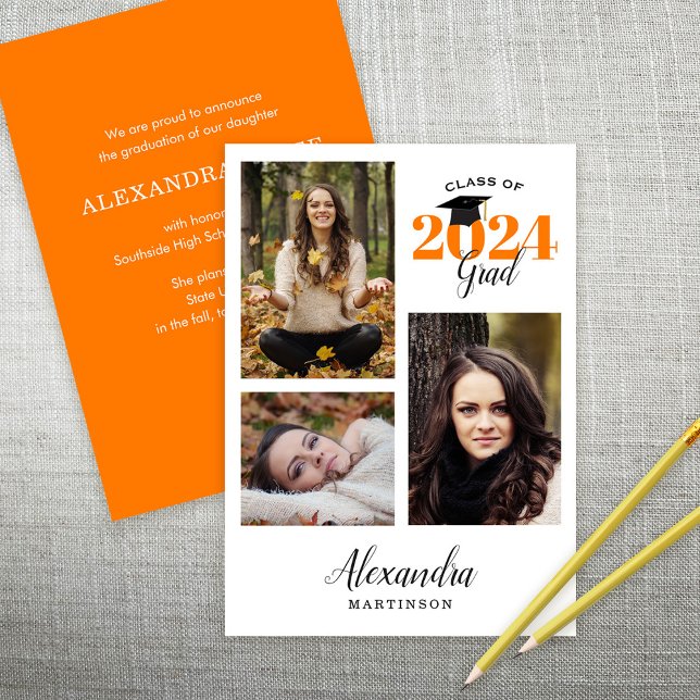 Modern Graduate 3 Photo Graduation Announcement (Creator Uploaded)