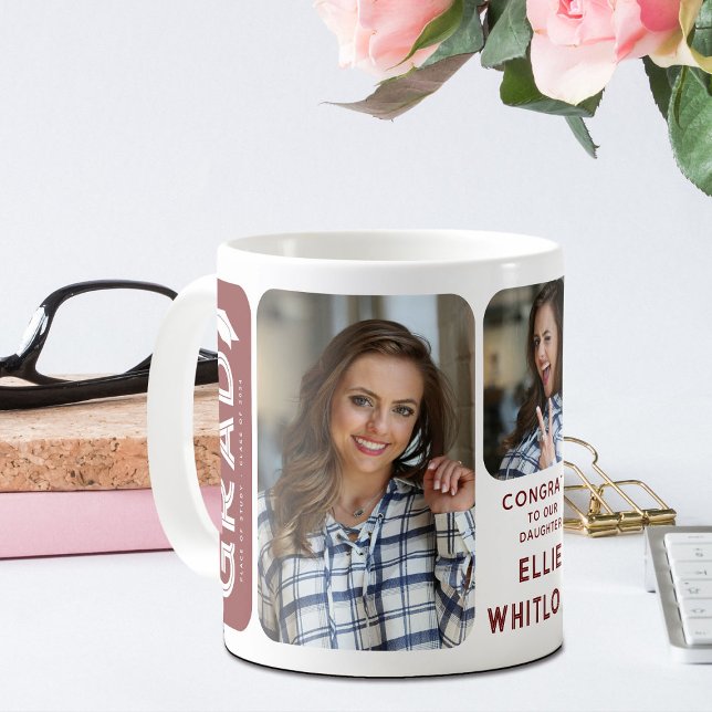 Modern Graduate 3 Photo Graduation Keepsake Gift Coffee Mug (Creator Uploaded)