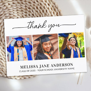Modern Graduate 3 Photo Personalised Graduation Thank You Card