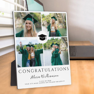 Modern graduate 4 photo collage chic graduation plaque