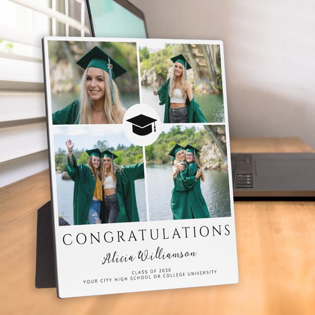 Modern graduate 4 photo collage chic graduation  plaque (Creator Uploaded)