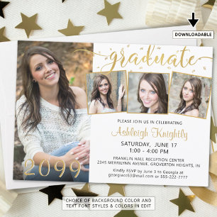 Modern Graduate 4 Photo Collage Confetti Party Invitation