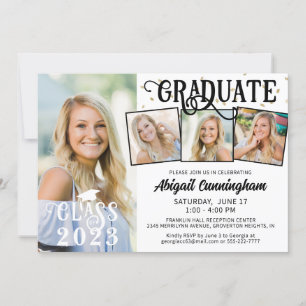 Modern Graduate 4 Photo Collage Custom Colours Invitation