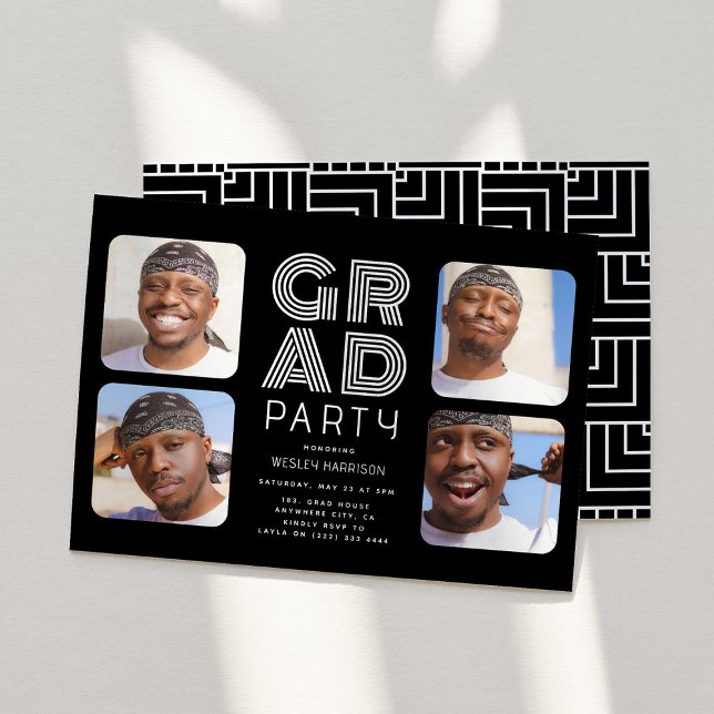 Modern Graduate 4x photo collage GRAD Party Invitation (Creator Uploaded)