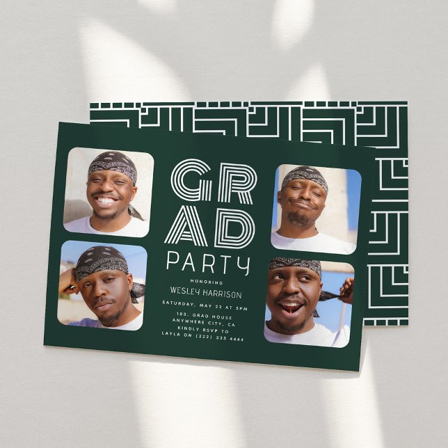 Modern Graduate 4x photo collage GRAD Party Invitation (Creator Uploaded)