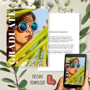 Modern Graduate Back and White Photo Graduation  Announcement