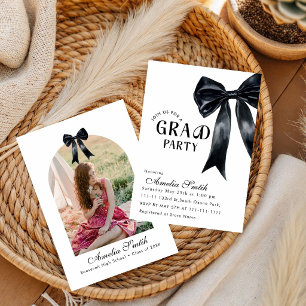 Modern Graduate Black Bow minimal Graduation party Invitation