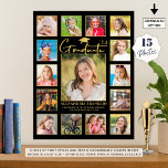 Modern Graduate Black Gold 15 Photo Collage Poster<br><div class="desc">Create a graduation party photo memory display foam board utilising this easy-to-upload photo collage template for 15 pictures of your graduate through the years framed with a gold border and personalised with name, class year and school or other custom text in your choice of colours. The design features a faux...</div>