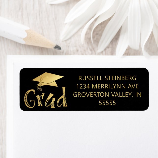 Modern Graduate Black Gold Brushstroke Cap (Insitu)