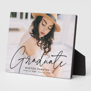 Modern Graduate Black Script Graduation Photo Plaque