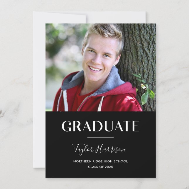 Modern Graduate Black & White Graduation Party Invitation (Front)