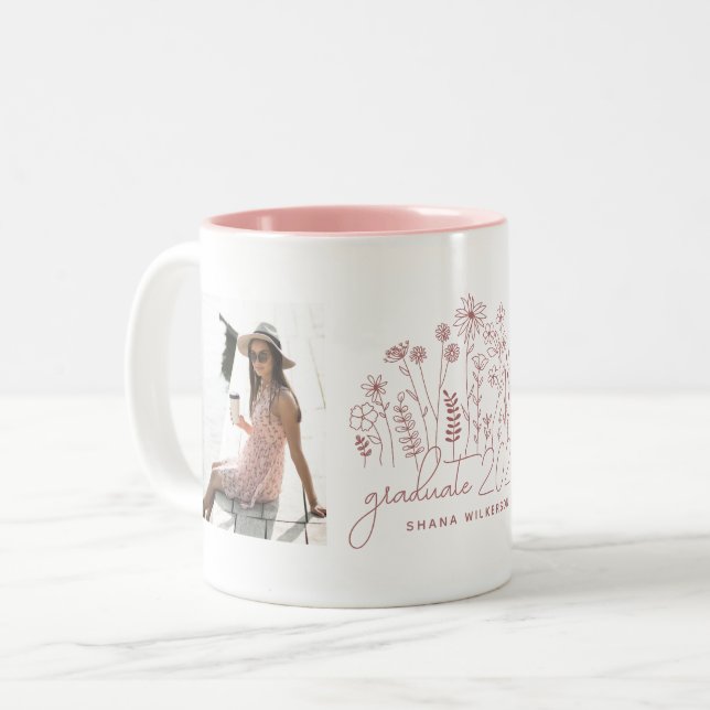 Modern Graduate Blooming Wildflower Graduation Two-Tone Coffee Mug (Front Left)