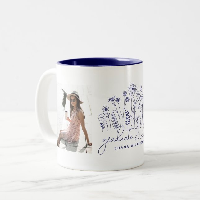 Modern Graduate Blooming Wildflower Graduation Two-Tone Coffee Mug (Front Left)