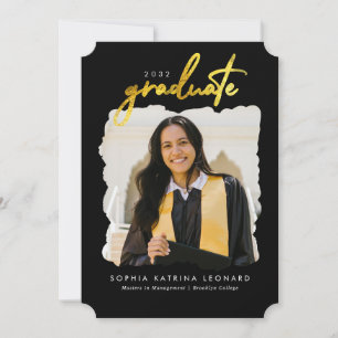 Modern Graduate Brush Script Gold Photo Graduation Announcement
