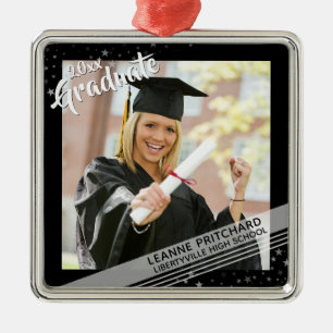 Modern Graduate Brush Script Photo Black Metal Tree Decoration