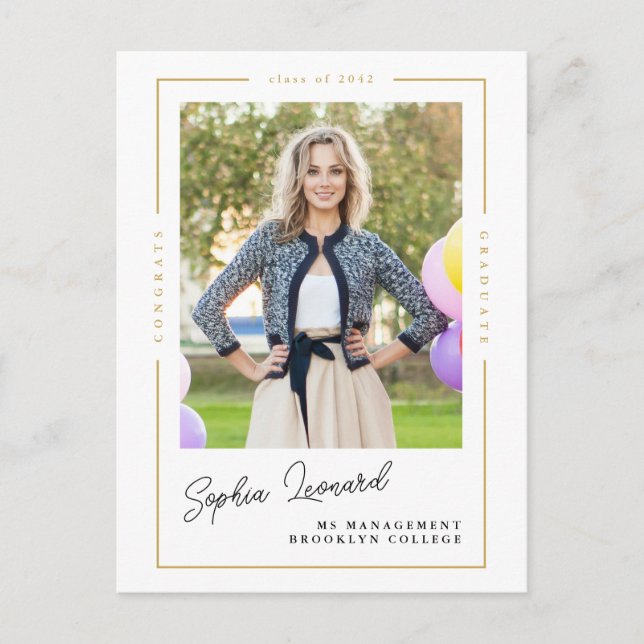 Modern Graduate Class Gold Frame Photo Graduation  Announcement Postcard (Front)