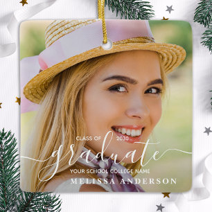 Modern Graduate Custom 2 Photo Grad Graduation Ceramic Ornament