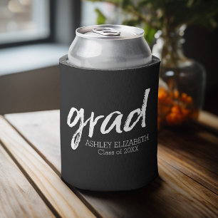 Modern Graduate Custom Trendy Black Grad Can Cooler