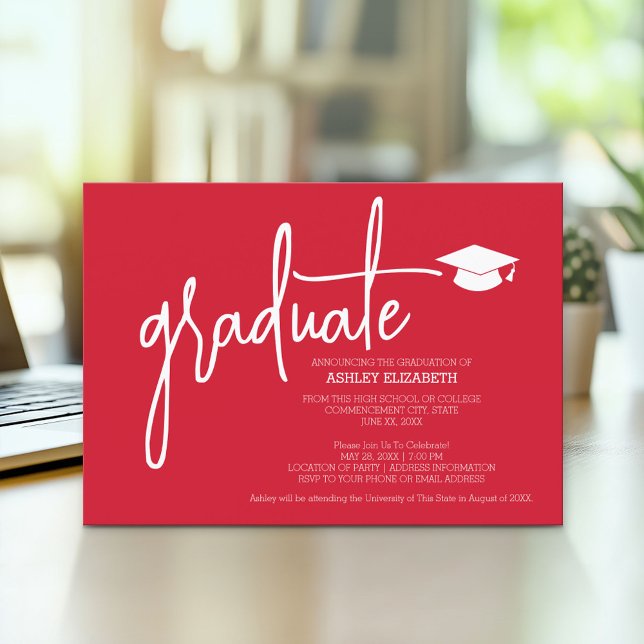 Modern Graduate Custom Trendy MCM Pattern Red Invitation (Modern Graduation Announcement and Party Invitation)