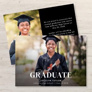 Modern Graduate Elegant Black Two Photo Graduation Announcement
