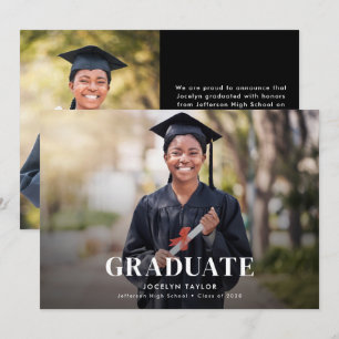 Modern Graduate Elegant Black Two Photo Graduation Announcement