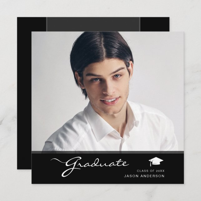 Modern Graduate | Elegant Script Trendy 1 Photo Announcement (Front/Back)
