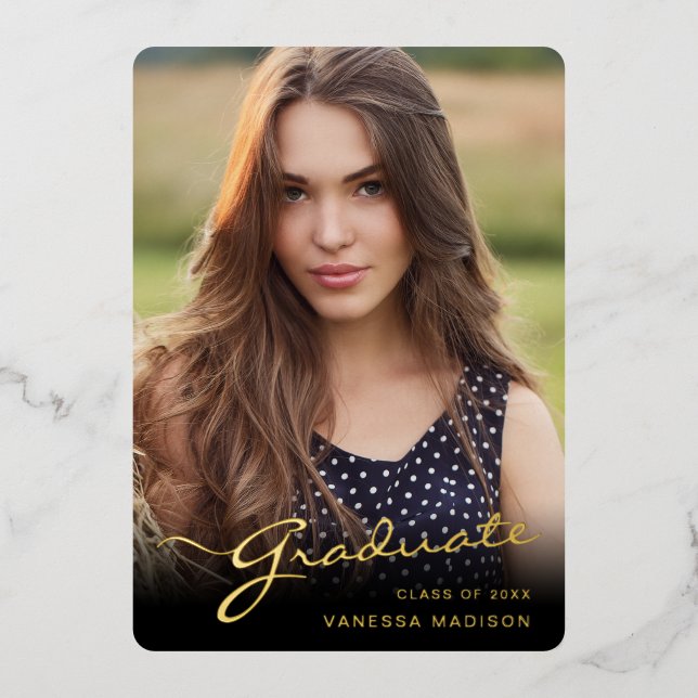 Modern Graduate Elegant Script | Trendy Photo Card (Front)