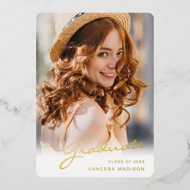 Modern Graduate | Elegant Script Trendy Photo Card (Front)