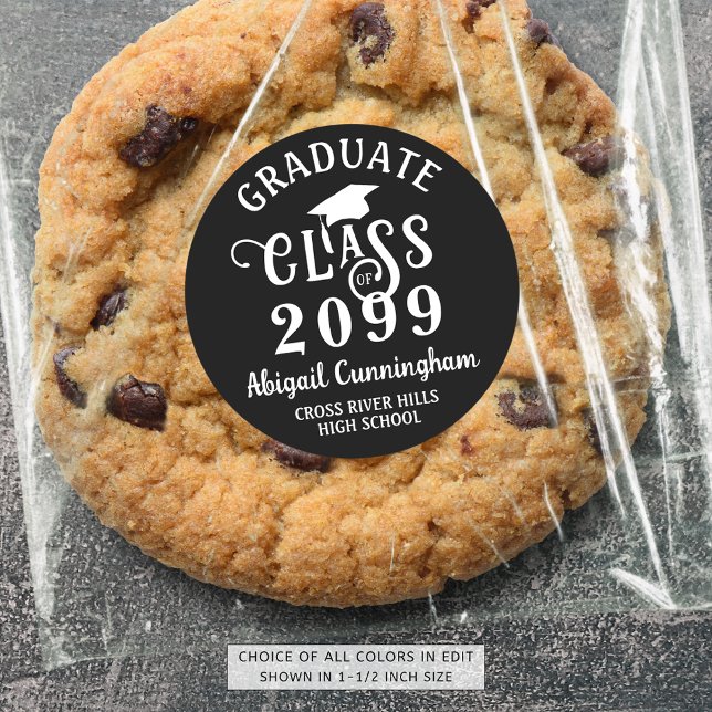 Modern Graduate Fancy Class Year Custom Colour Classic Round Sticker (Creator Uploaded)